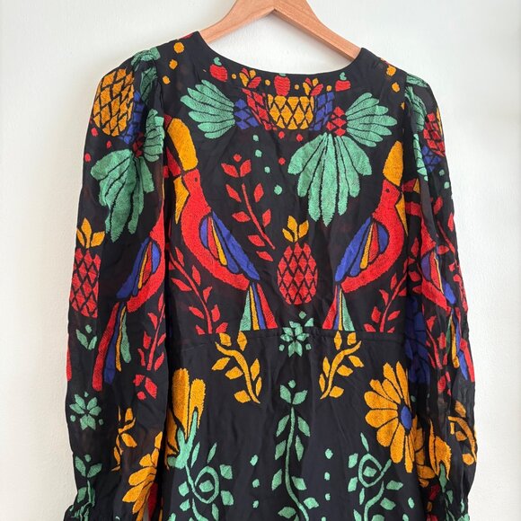 Farm Rio Georgette Long Sleeve Maxi Dress NWT Black Motif Women’s Size XS - Picture 9 of 12